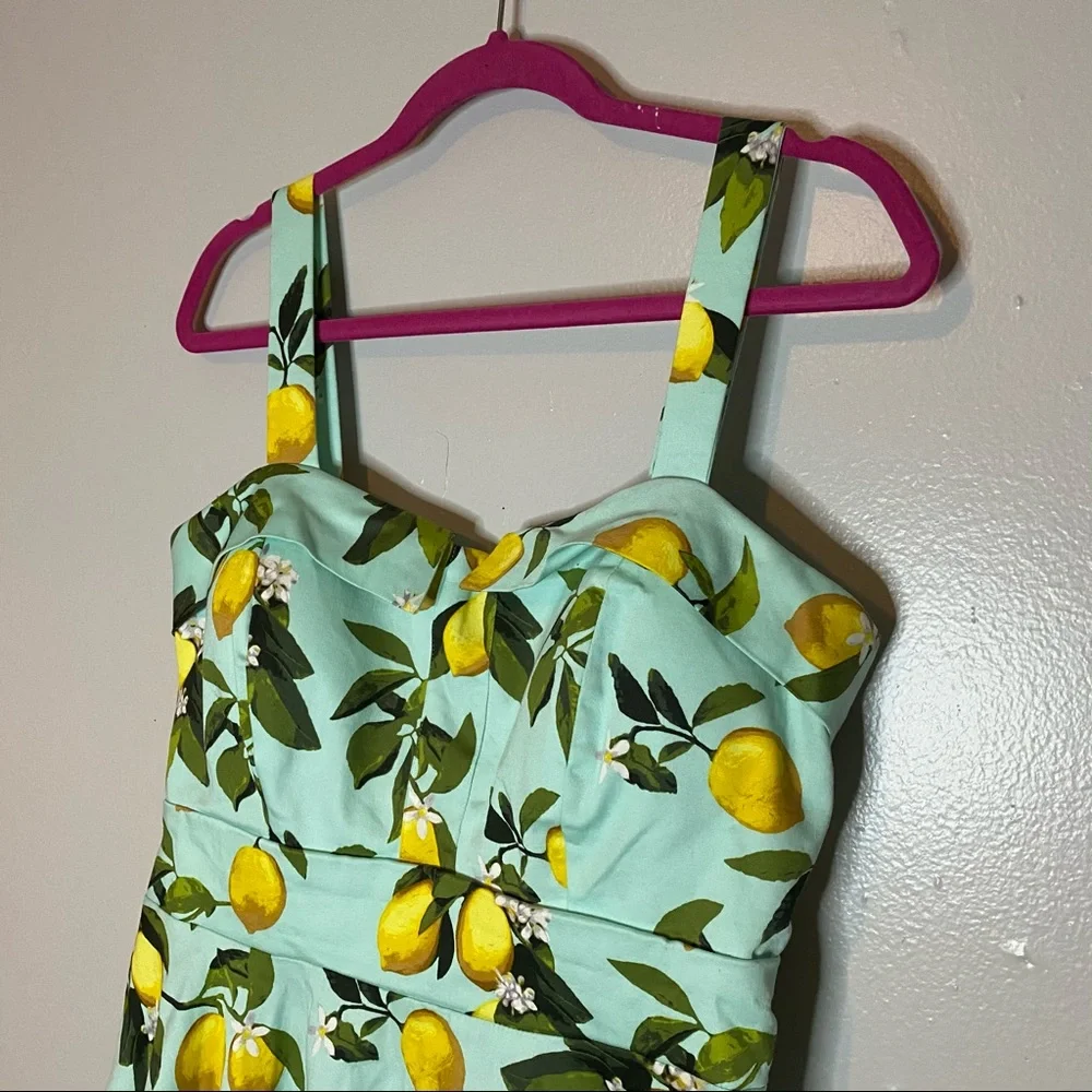 Chetta B Lemon Print Midi Dress - Green and Yellow - Picture 3 of 8